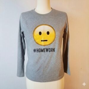 #Homework Youth XL/Women S Emoji Long Sleeve T-Shirt Kids Grey Unisex Grey Bored
